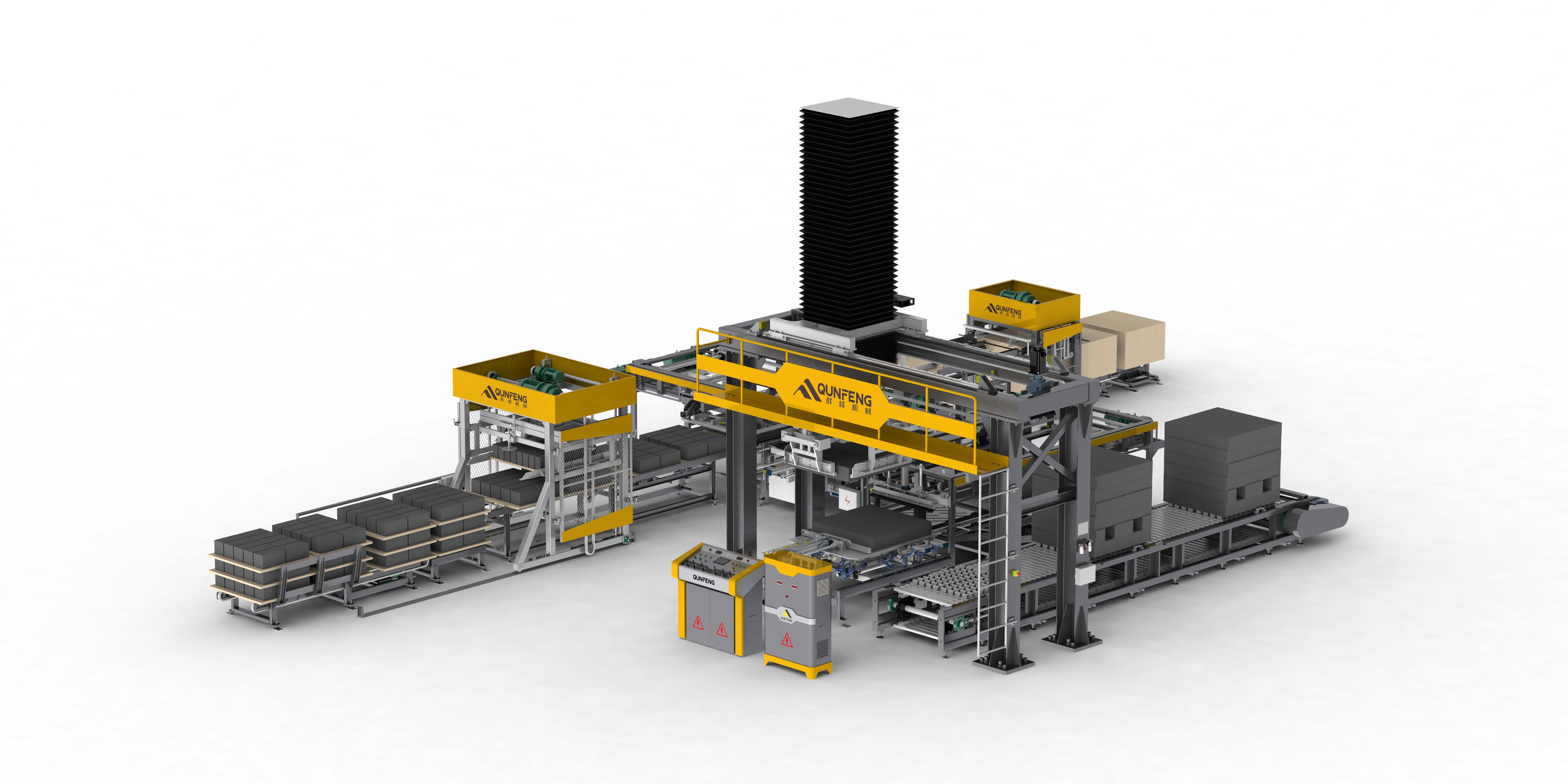 कंक्रीट ब्लॉकों के लिए QMD1200G हाई पोजीशन पैलेटाइजिंग सिस्टम